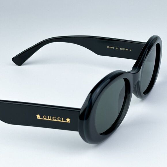 NEW Gucci GG1587S 001 Black Grey Unisex Oval Sunglasses GG 1587S main image 5